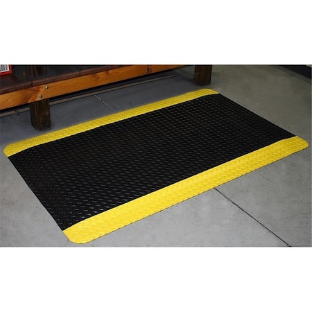 Lovelyhome D35BKY Heavy Duty Diamond-Dek Sponge Anti-Fatigue Mats - Black with Yellow Border - 3 x 5 ft. LO3476992